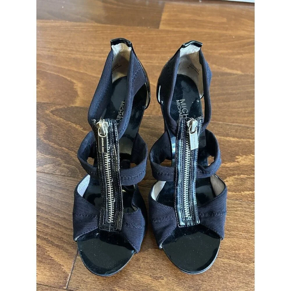 Michael by Michael Kors Womens Black Front Zipper Sexy Heels‎ Size 7 M Open Toe